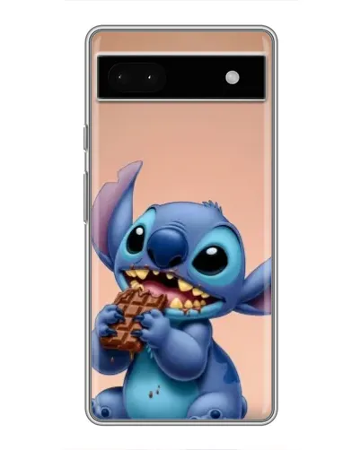Чехол для Google Pixel 6a с картинкой «Стич ест шоколад»