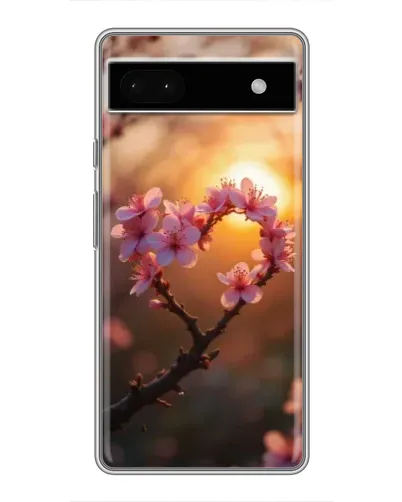 Чохол для Google Pixel 6a з картинкою «Рожевий цвіт  сердечко на тлі заходу»
