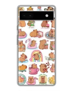 Чехол для Google Pixel 6a с картинкой «Капибары набор»