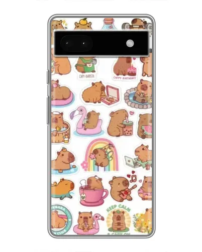 Чехол для Google Pixel 6a с картинкой «Капибары набор»