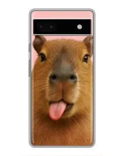 Чехол для Google Pixel 6a с картинкой «Капибара с языком»