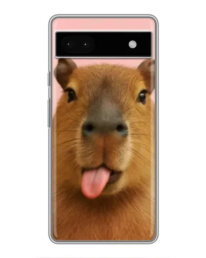 Чехол для Google Pixel 6a с картинкой «Капибара с языком»