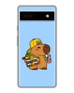 Чехол для Google Pixel 6a с картинкой «Капибара на скейте»