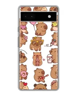 Чехол для Google Pixel 6a с картинкой «Стикерпак с капибарами»