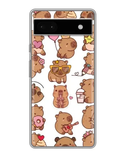 Чехол для Google Pixel 6a с картинкой «Стикерпак с капибарами»