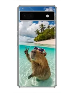 Чехол для Google Pixel 6a с картинкой «Капибара на море»