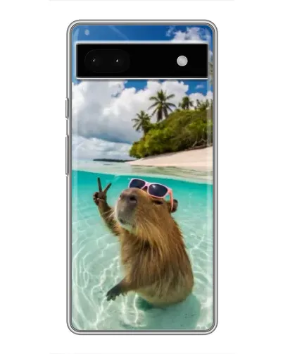 Чехол для Google Pixel 6a с картинкой «Капибара на море»