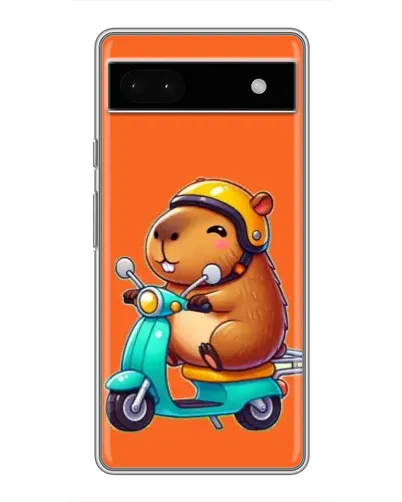Чехол для Google Pixel 6a с картинкой «Капибара на скутере»