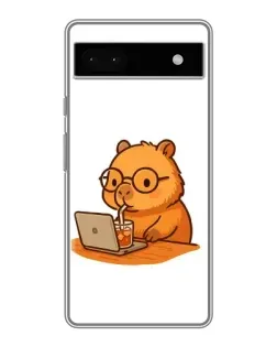 Чехол для Google Pixel 6a с картинкой «Капибара с ноутбуком»