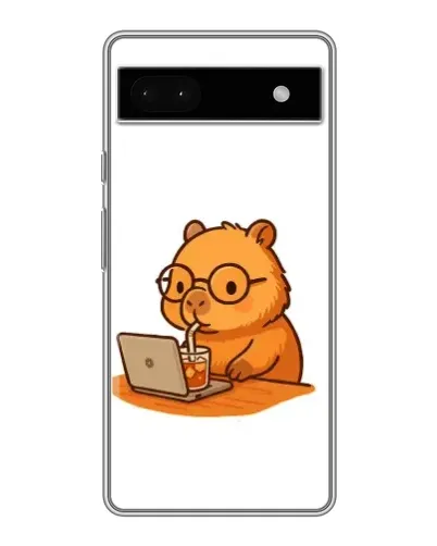 Чехол для Google Pixel 6a с картинкой «Капибара с ноутбуком»