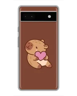 Чехол для Google Pixel 6a с картинкой «Капибара с сердцем»