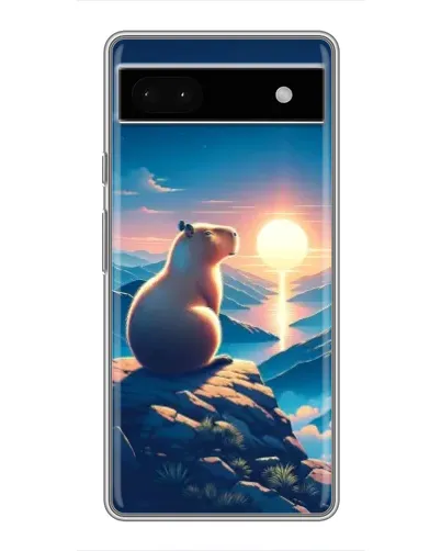 Чехол для Google Pixel 6a с картинкой «Закат солнца с капибарой»