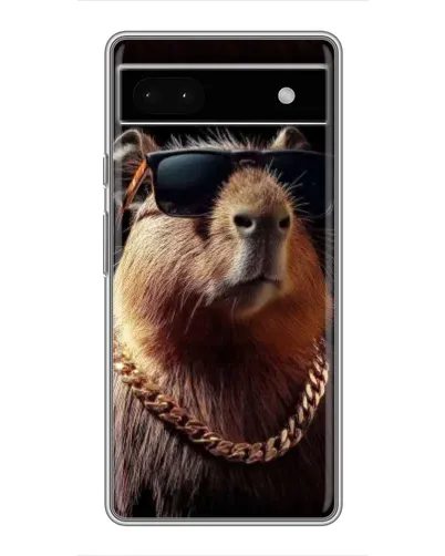 Чехол для Google Pixel 6a с картинкой «Капибара золотая цепь»