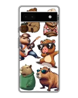 Чехол для Google Pixel 6a с картинкой «Крутые капибары музыканты»