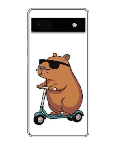 Чехол для Google Pixel 6a с картинкой «Капибара на самокате»