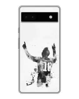 Чехол для Google Pixel 6a с картинкой «Черно-белый силуэт Месси»