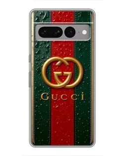 Чехол для Google Pixel 7 Pro с картинкой «Gucci — фирменная полоса и золото»