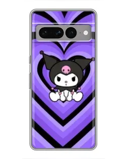 Чехол для Google Pixel 7 Pro с картинкой «Kuromi и фиолетовые сердца»