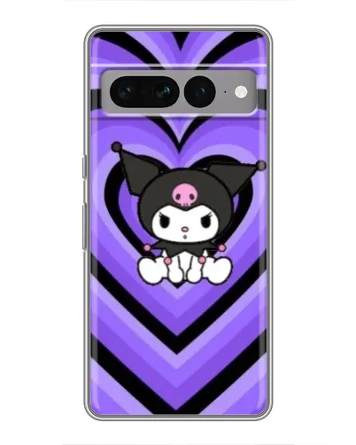 Чехол для Google Pixel 7 Pro с картинкой «Kuromi и фиолетовые сердца»