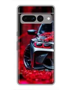 Чехол для Google Pixel 7 Pro с картинкой «Спортивная BMW и цветы»