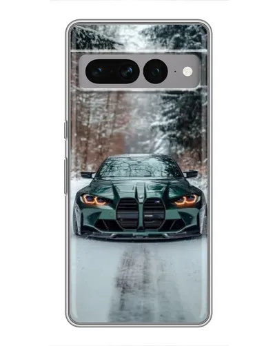 Чехол для Google Pixel 7 Pro с картинкой «BMW в зимнем лесу»