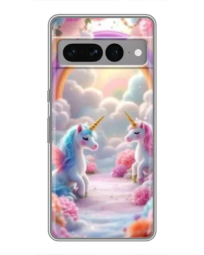Чехол для Google Pixel 7 Pro с картинкой «Радуга и единороги»