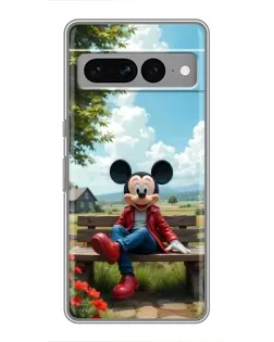 Чехол для Google Pixel 7 Pro с картинкой «Микки на скамейке»