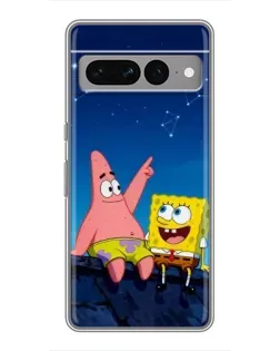 Чехол для Google Pixel 7 Pro с картинкой «Губка Боб и Патрик ночью»