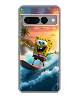 Чехол для Google Pixel 7 Pro с картинкой «Губка Боб серфингист»