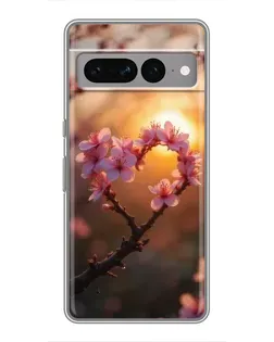 Чехол для Google Pixel 7 Pro с картинкой «Розовый цвет сердце на фоне заката»