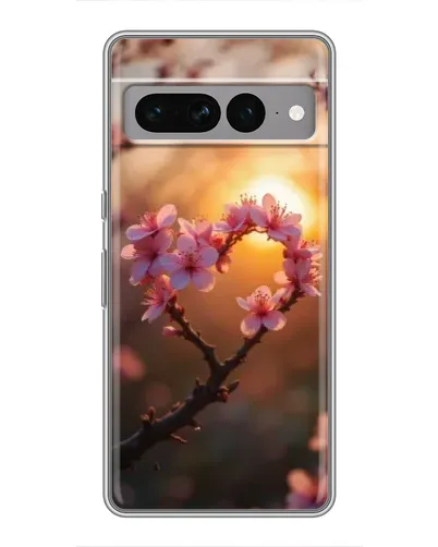 Чехол для Google Pixel 7 Pro с картинкой «Розовый цвет сердце на фоне заката»