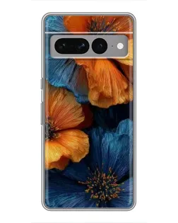 Чехол для Google Pixel 7 Pro с картинкой «Яркая сине-оранжевая флора»