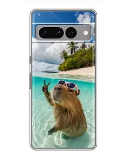 Чехол для Google Pixel 7 Pro с картинкой «Капибара на море»