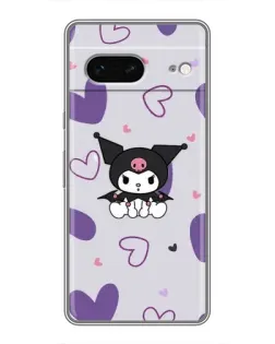Чехол для Google Pixel 7 с картинкой «Kuromi и лавандовые сердца»
