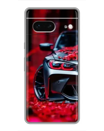 Чехол для Google Pixel 7 с картинкой «Спортивная BMW и цветы»