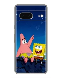 Чохол для Google Pixel 7 з картинкою «Губка Боб та Патрік вночі»