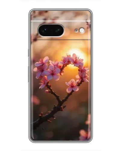 Чехол для Google Pixel 7 с картинкой «Розовый цвет сердце на фоне заката»