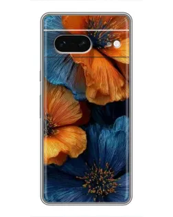 Чехол для Google Pixel 7 с картинкой «Яркая сине-оранжевая флора»