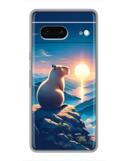 Чехол для Google Pixel 7 с картинкой «Закат солнца с капибарой»
