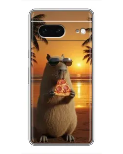 Чехол для Google Pixel 7 с картинкой «Капибара с пиццей»
