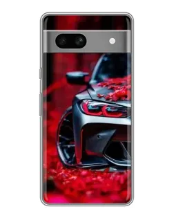 Чехол для Google Pixel 7A с картинкой «Спортивная BMW и цветы»