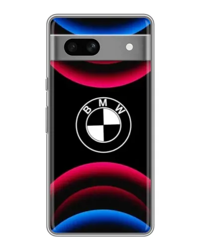 Чехол для Google Pixel 7A с картинкой «Логотип BMW и неоновые дуги»