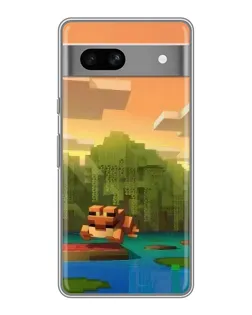Чехол для Google Pixel 7A с картинкой «Майнкрафт закат солнца»