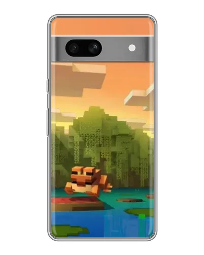 Чехол для Google Pixel 7A с картинкой «Майнкрафт закат солнца»