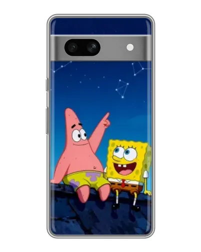Чохол для Google Pixel 7A з картинкою «Губка Боб та Патрік вночі»
