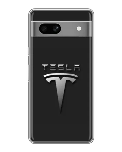 Чехол для Google Pixel 7A с картинкой «Стальной логотип Tesla»