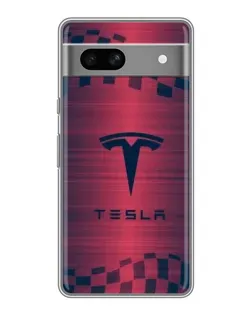 Чехол для Google Pixel 7A с картинкой «Тесла красный карбон»