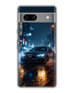 Чехол для Google Pixel 7A с картинкой «Ночной город и Audi»