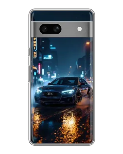 Чехол для Google Pixel 7A с картинкой «Ночной город и Audi»