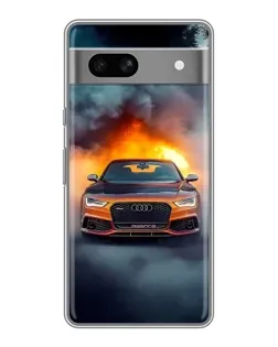 Чехол для Google Pixel 7A с картинкой «Audi в огненном дыму»